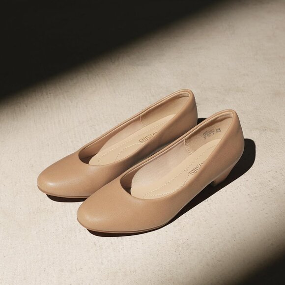 Dream Pairs Women's Nude Pu Closed Pointed Toe Low Chunky Heel Pump Shoes - Picture 7 of 7